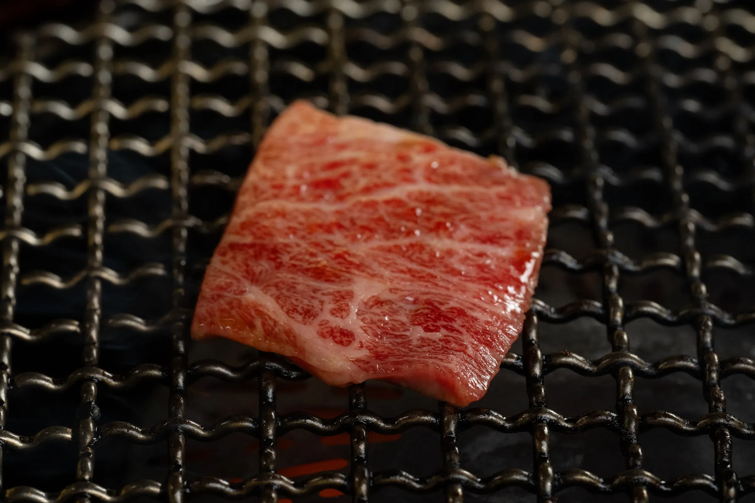 網の上に並べられた焼肉用の肉